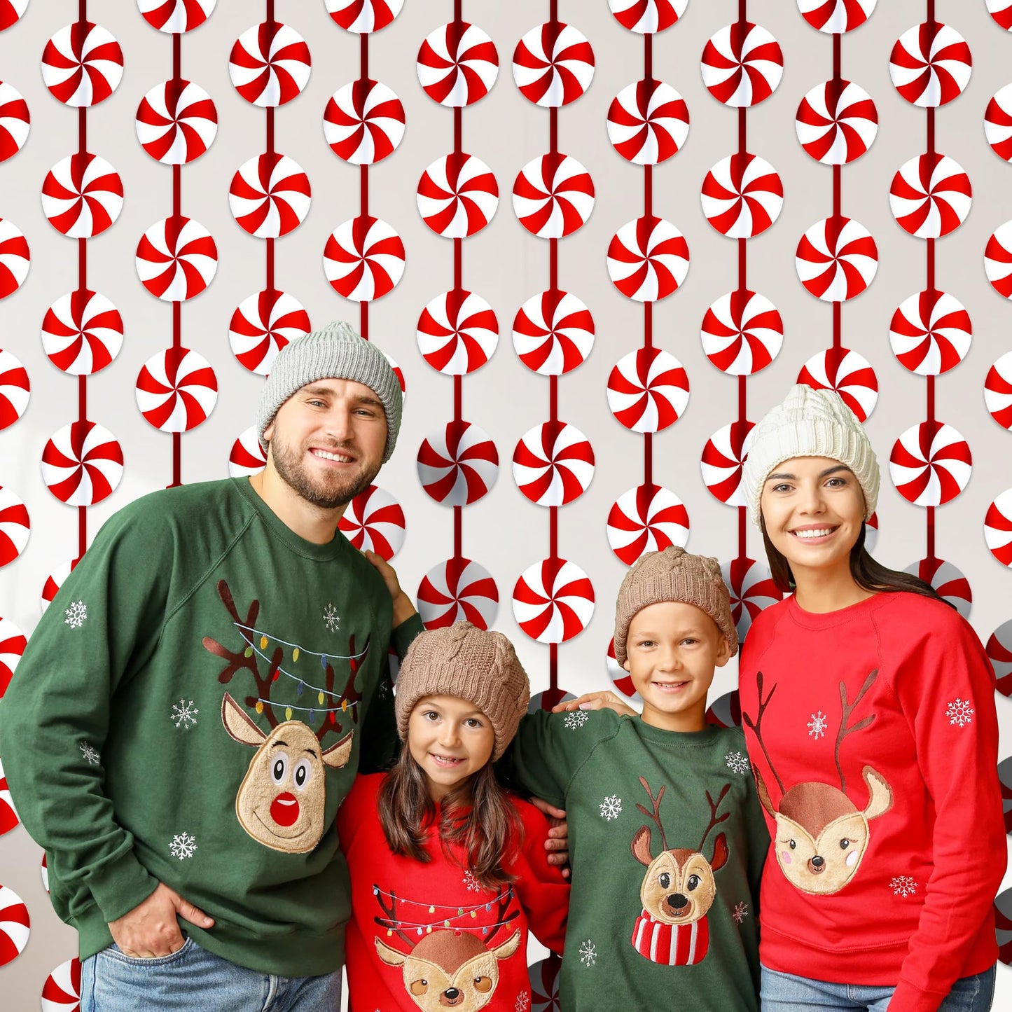 Christmas Party Decorations Candy Cane Foil Fringe Curtains, 2 Pack Red White Christmas Backdrop Photo Booth Prop Streamers for Ugly Sweater Party Xmas Decorations Indoor, 3.3x6.56Ft