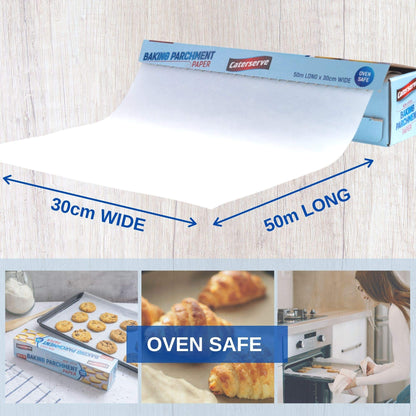 Baking Paper | 50m Baking Parchment Paper | Premium Quality Greaseproof Paper for Kitchen Use,Oven Safe and Food Grade Material | Perfect for Pastries, Catering | by Caterserve