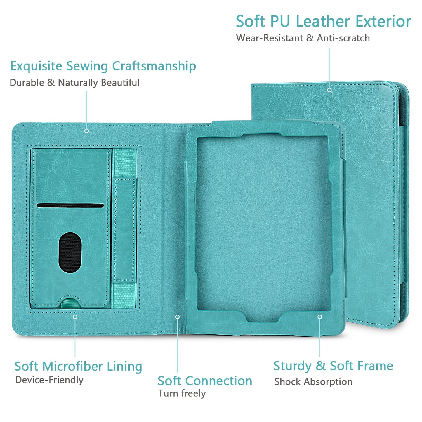 MMK Kindle Paperwhite Case 7"/6.8"(12th/11th Generation-2024/2021), Premium PU Leather Smart Cover with Hand Strap Card Slot, for Kindle Colorsoft Signature Edition(1st Gen 2024), Lake Blue