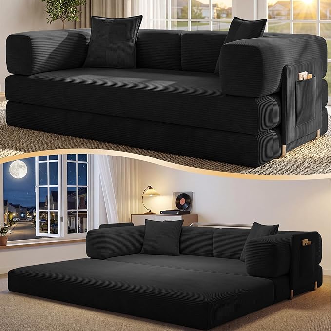 78.8" Convertible Sofa Bed, Corduroy Futon Couch