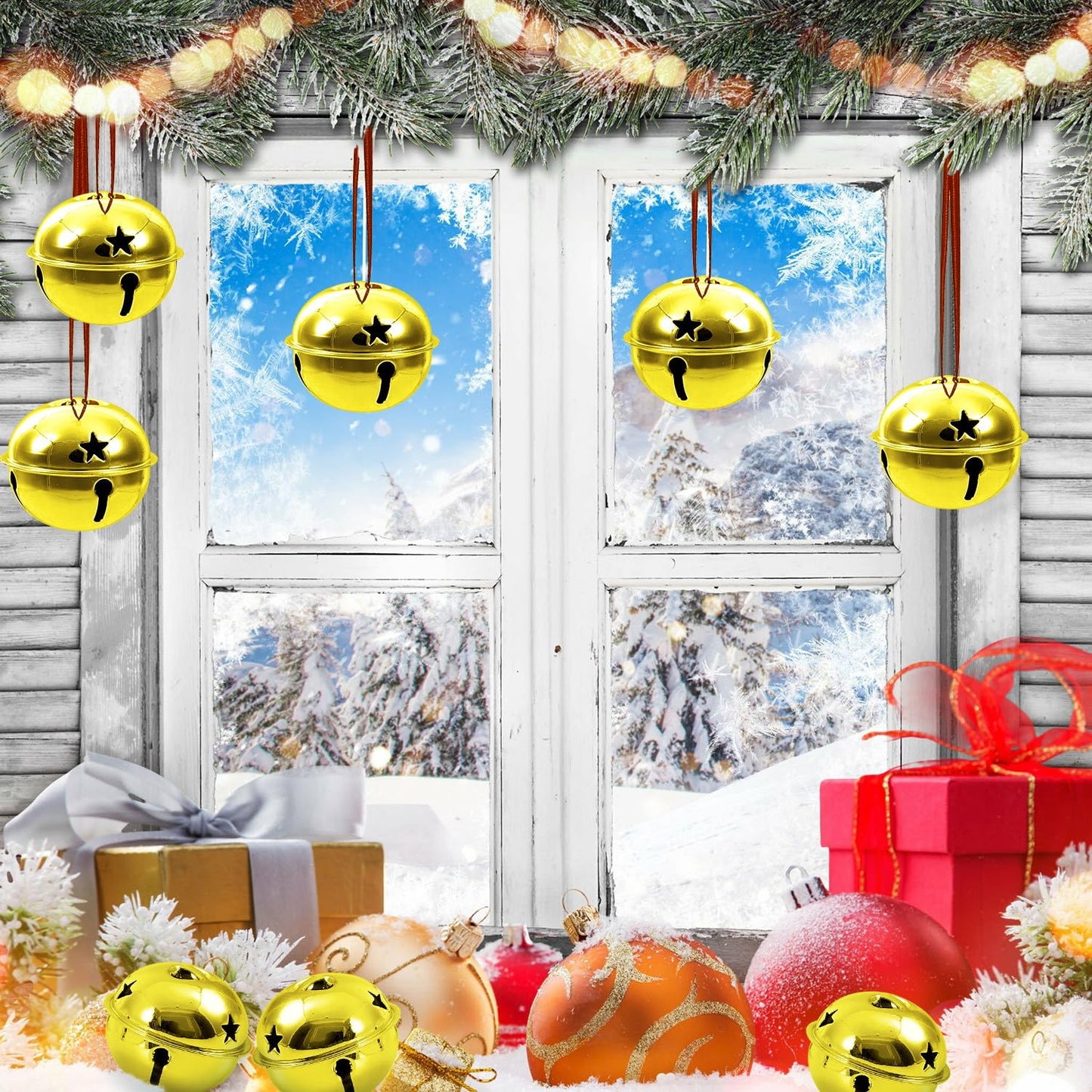 20 Pcs Gold Large Jingle Bells Ornaments Gifts Bulk -2 Inch Metal Craft Christmas Believe Bell and Red Ribbon for Christmas Tree Decoration Party Gifts Festival Wedding Ornament (Gold-20 pcs-2 inch)