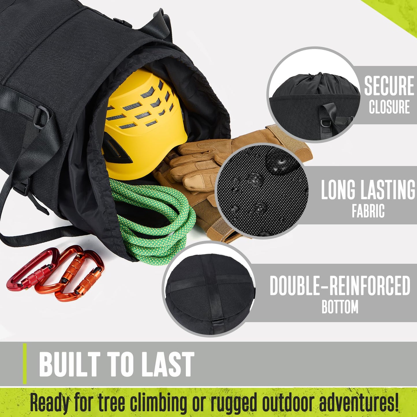 PAMLIAPY Arborist Rope Bag, 35L Tree Climbing Rope Bag, Arborist Equipment Bucket Backpack, Arborist Gear Carrier Bag with Side Pockets, Tough Rock Climbing Backpack, Rock and Tree Climbing Gear