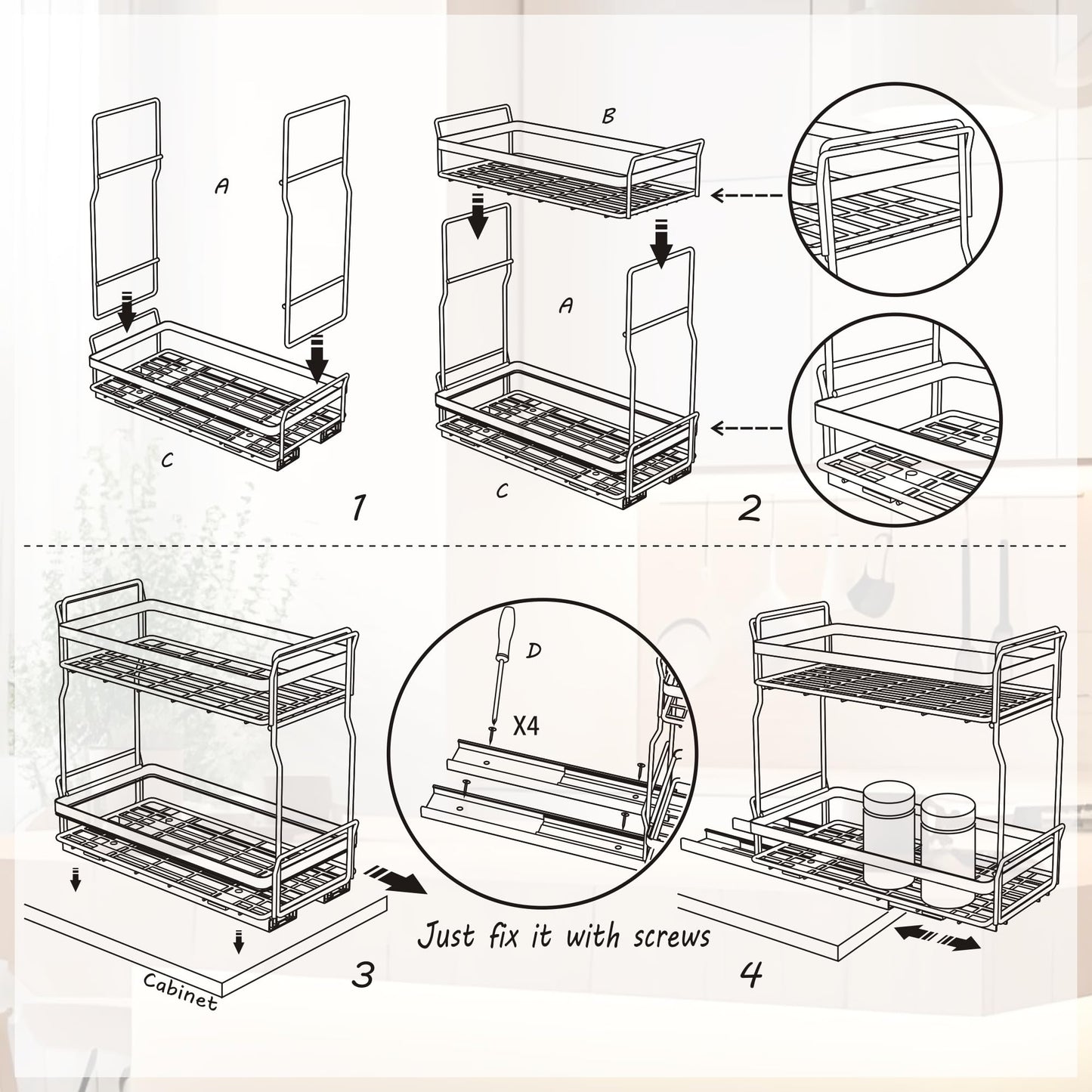 WOAHKIT 2 Pack Pull Out Spice Rack Organizer for Inside Kitchen Cabinets, Heavy Duty Slide Out Seasoning Kitchen Organizer, 2 Tier Vertical Sliding Seasoning Organizer, 10.5" D x 5.1" W x 9.6" H