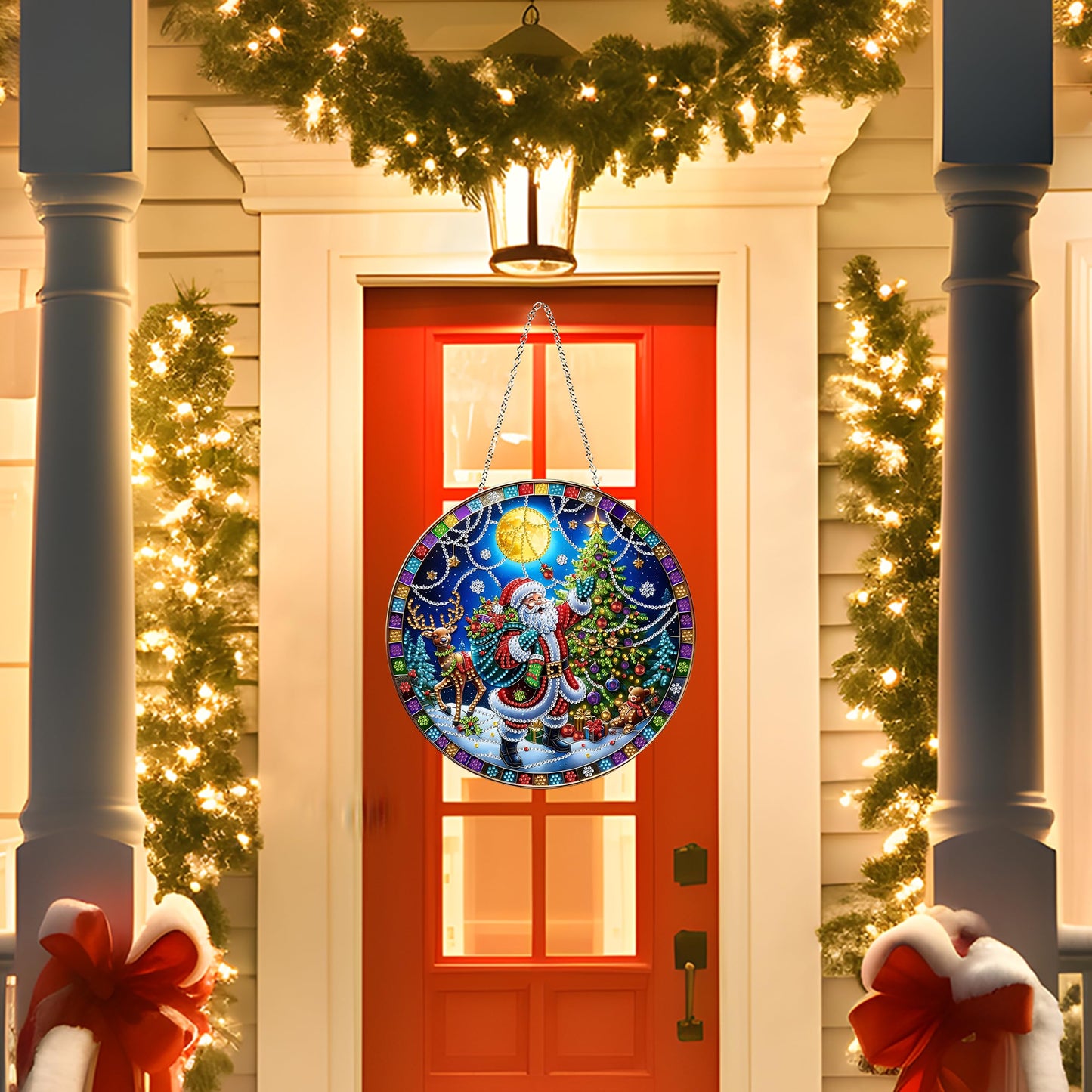 DIY Diamond Art Painting Wreath Kits，Special Shaped Rhinestone Hanging Ornament Diamond Art Window Pendants for Gift Home Garden Wall Hanging Kits,Double Sided (Santa Claus-1)
