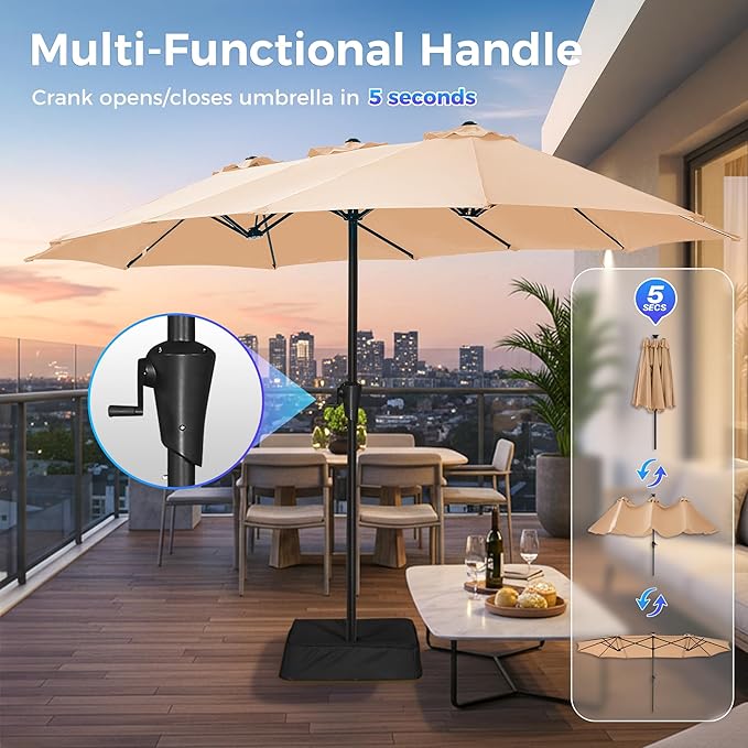 SUPERJARE 13FT Outdoor Umbrella for Patio, Double sided Pool Umbrellas with Fade Resistant Canopy, Large Table Umbrella for Deck, Market, Backyard - Beige