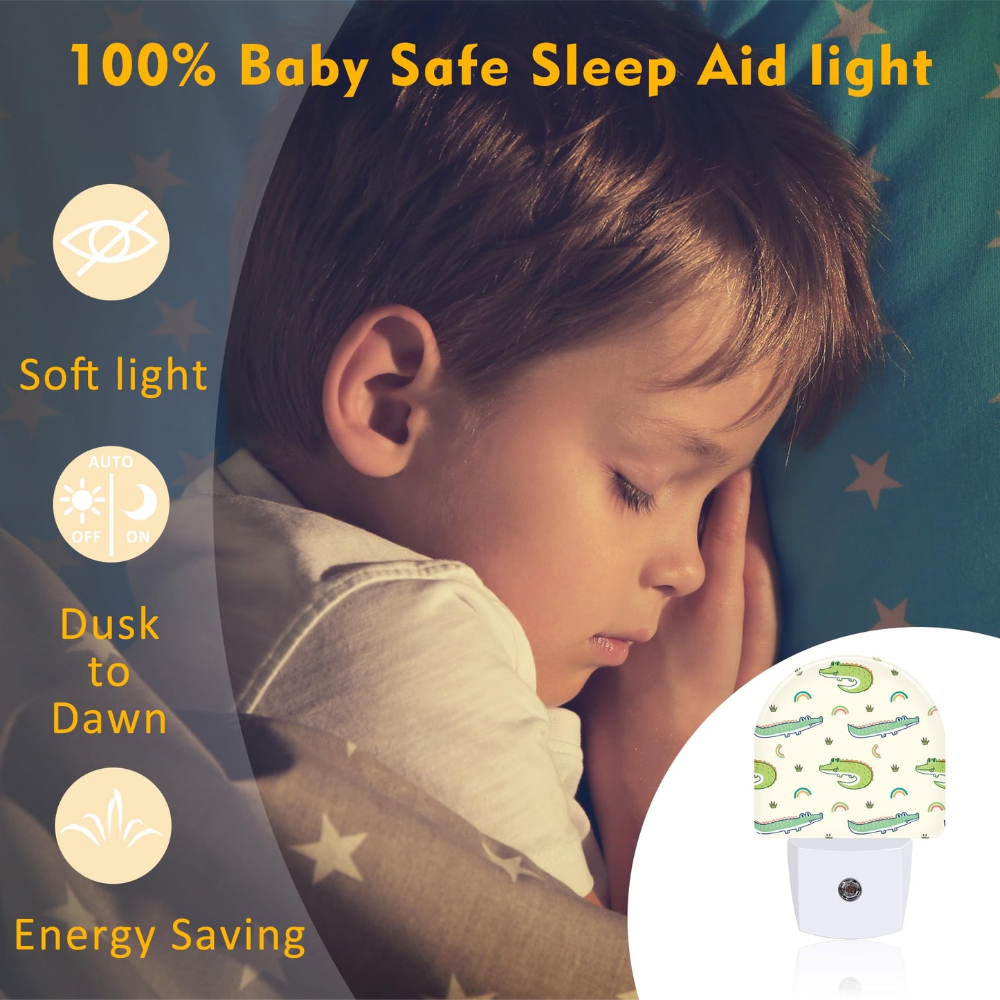 sndheke Cute Cartoon Crocodiles Night Light, Childish Crocodiles Dusk to Dawn Night Light Plug in,0.5w Energy Saving Sleep Friendly Nightlights for Kids Boys Girls Home Decor