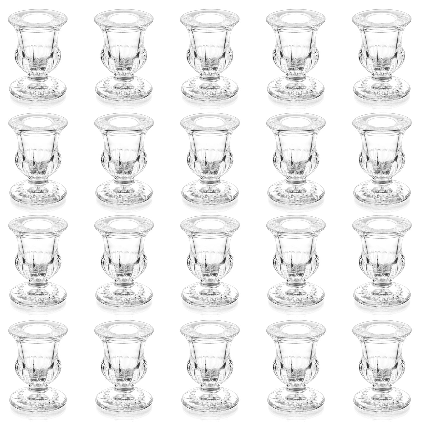 20 Pcs Glass Taper Candle Holders - Romadedi Clear Small Candlestick Holder Bulk, Thicker Glass Candle Sticks Set for Wedding Christmas Party Dining Table Table Centerpiece Decor