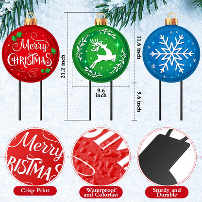 Drydiet 3 Pack Metal Christmas Yard Signs Decor Xmas Yard Stakes Outdoor with Stakes for Holiday Outdoor Garden Lawn Pathway Decoration(Christmas Balls)
