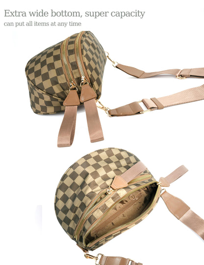 Spacious Checkered Nylon Crossbody Bag Bum Bag Checkered Handbags Wallets for Women