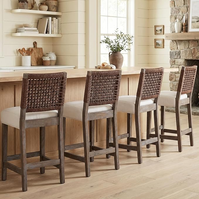 27" Woven Rope Counter Stools Set of 4