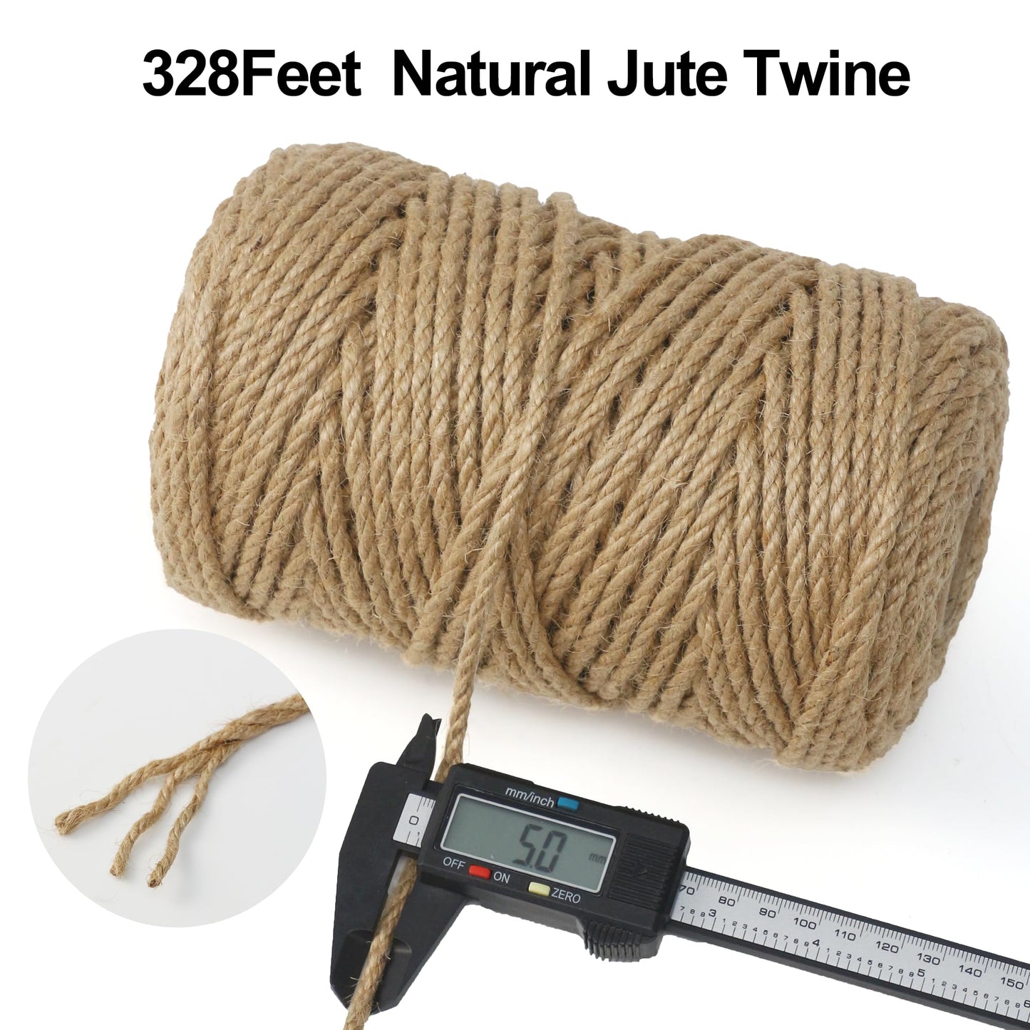 Jute Twine String,328 Feet 5mm Natural Jute Rope,3ply Thin Ribbon Hemp Twine for Gift Wrapping Craft Plant Garden Christmas Handmade Arts Decoration Packing String Home Decor
