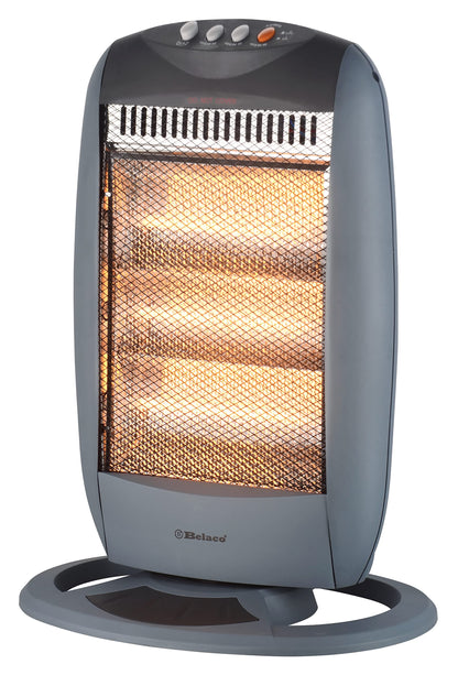 Belaco Halogen electric Heater portable heater with 3 Heat Settings 3 Bar resistant base 1200W 90 Degree Oscillation Compact Carry Handle Safety Tip Over Switch Gray