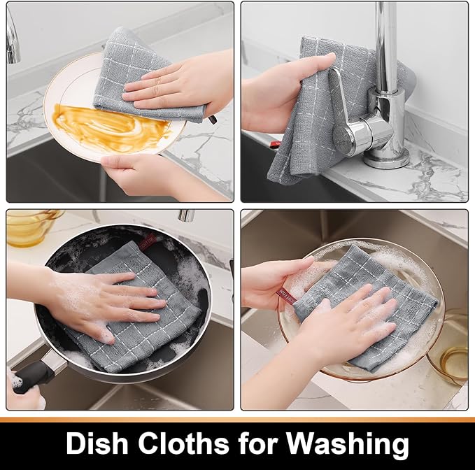 Mordimy 100% Cotton Terry Cloth Dish Cloths, Soft and Absorbent Checkered Dish