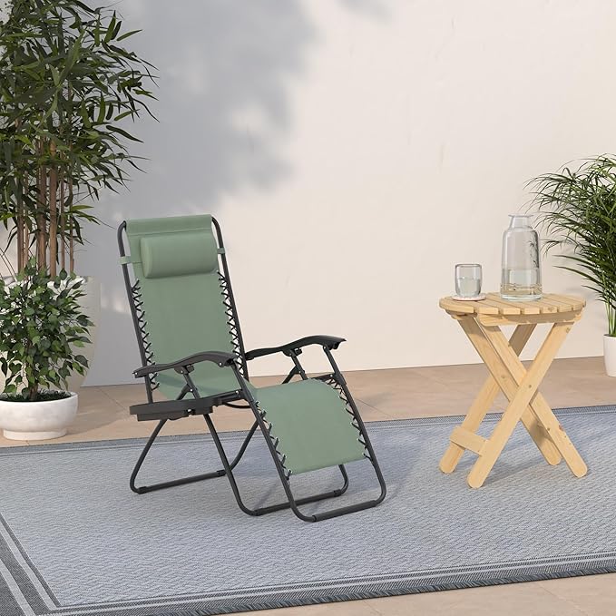 Best Choice Products Set of 2 Adjustable Steel Mesh Zero Gravity Lounge Chair Recliners w/Pillows and Cup Holder Trays - Sage Green