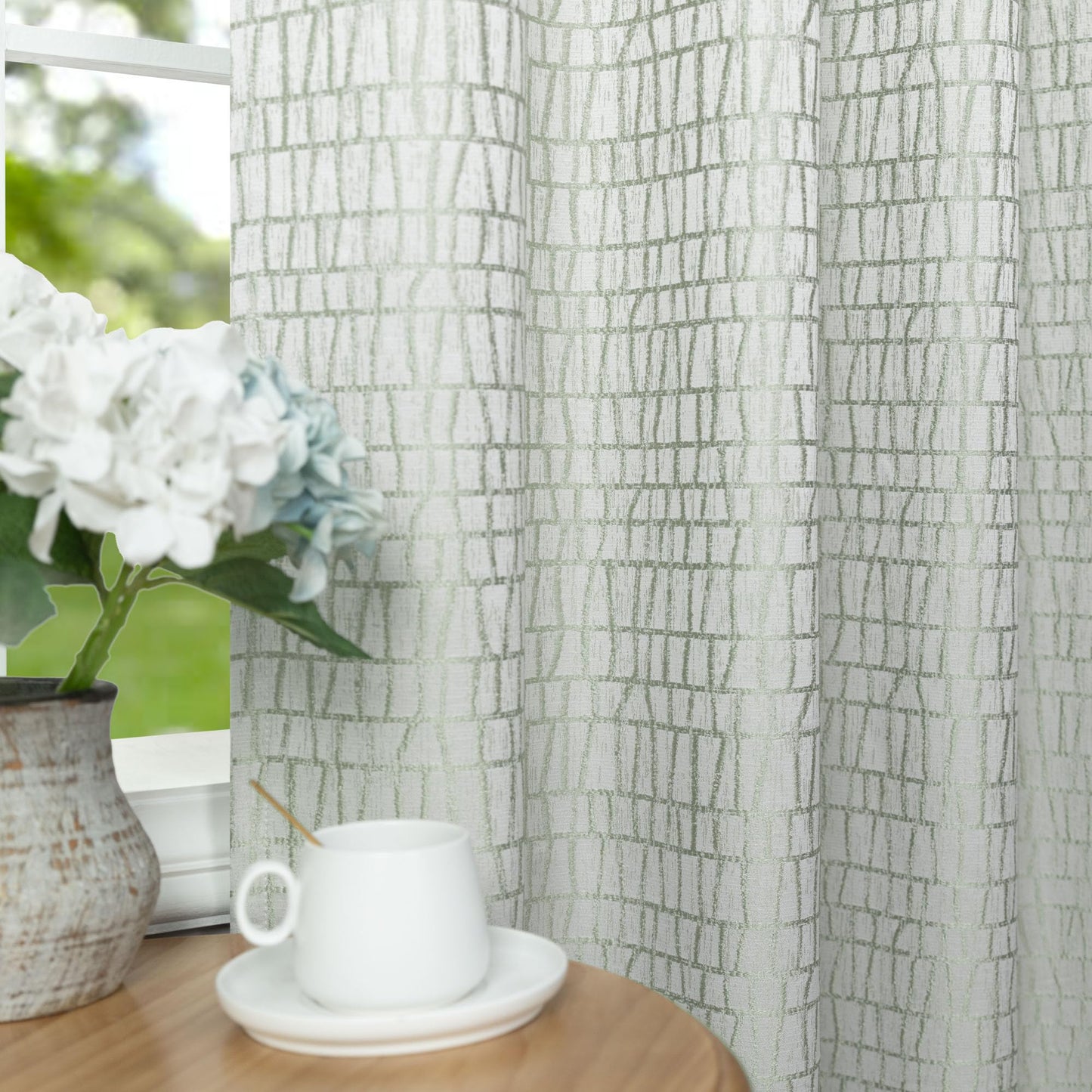 Sage Green Pattern Curtains for Living Room Bohemian 50% Blackout Room Darkening Printed Drapes Grommet Geometric Ethnic Buffalo Plaid Silk Textured Boho Curtains for Bedroom 84 Inches Long 2 Panels