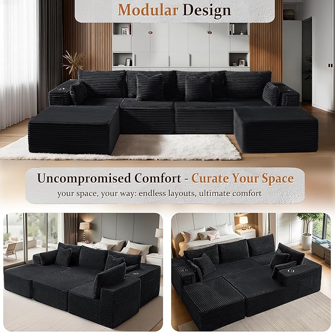 138" Cloud Sectional Couch, Comfort U Shaped Boneless Couch