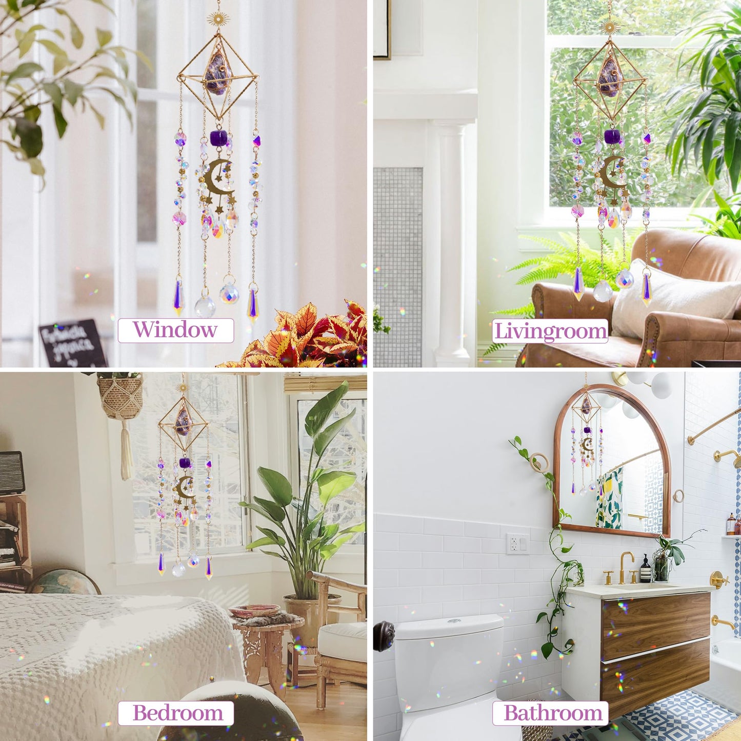 Amethyst Crystal Suncatcher - Dreamsum Hanging Wall Garden Sun Catcher for Windows, Healing Amethyst Crystal Decor for Home, Gift for Christmas Birthday,Mothers Day