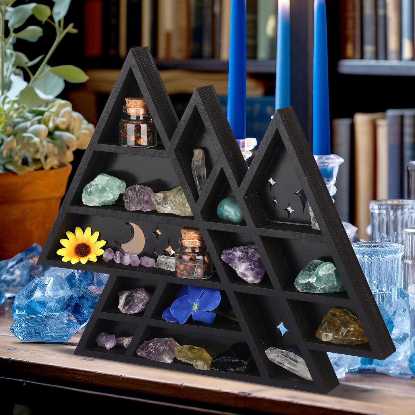 KOYILTD Gothic Decor Unique Trinket Shelf Wooden Crystal Display Shelf Gothic Bedroom Decor Witchy Wall Decoration Spiritual Gift for Home Living Room (1, Triangle)