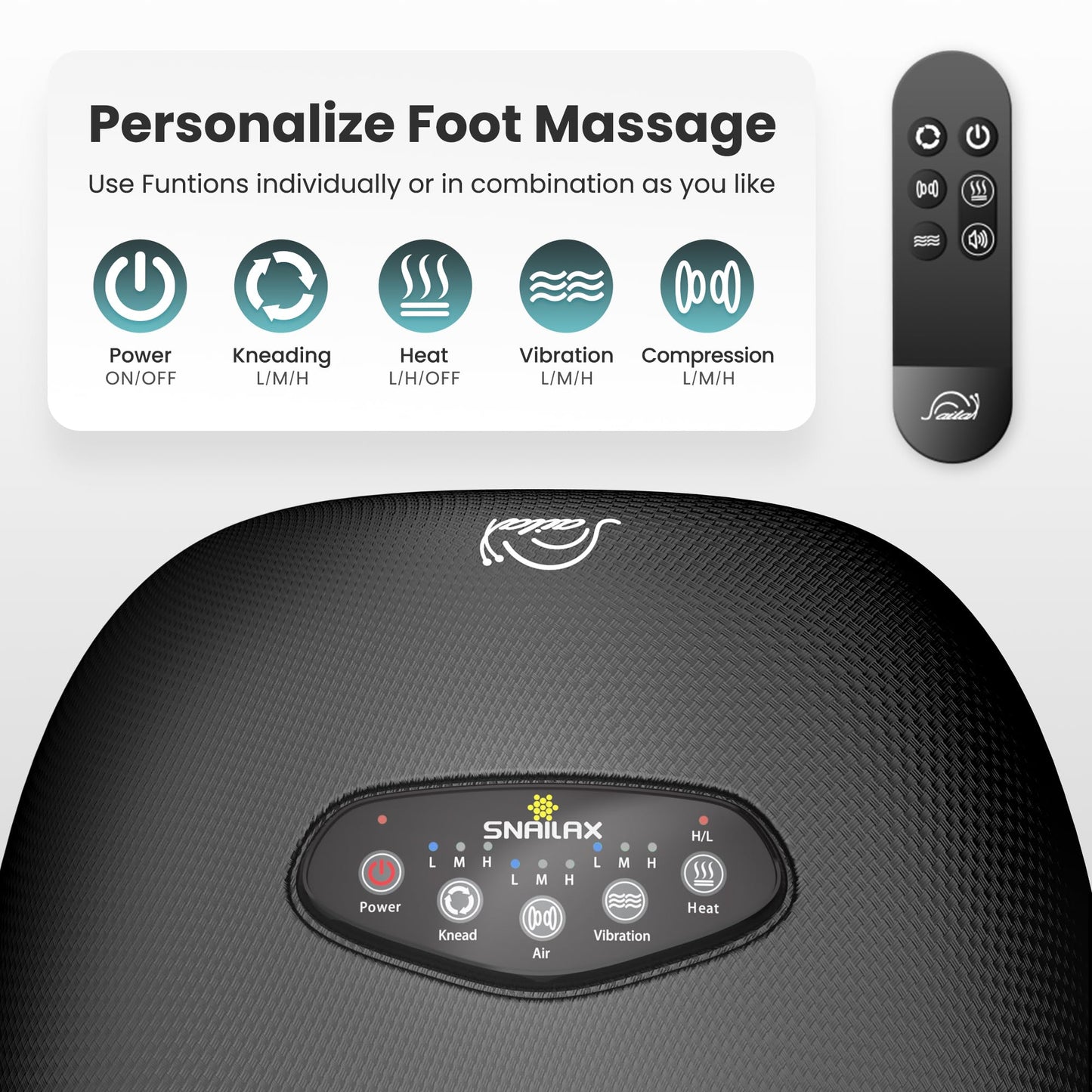 Snailax Shiatsu Foot Massager with Heat, Deep Kneading, Compression, Vibration, Electric Feet Massage Machine for Plantar Fasciitis,Neuropathy,Foot Warmer,Remote Control,Size 13,Gifts
