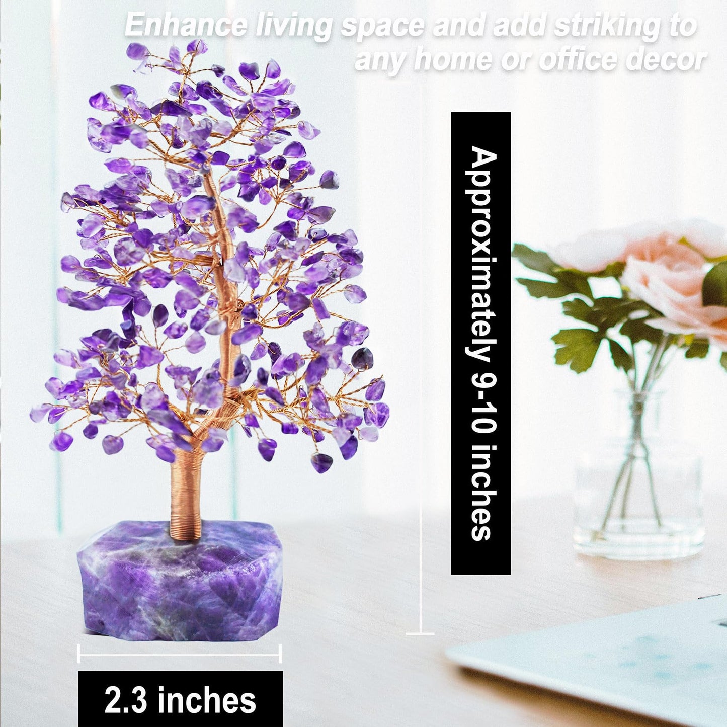 Tizzomx Amethyst Crystal Healing Chakra Tree of Life, Sister Women Birthday Spiritual Gifts Positive Energy & Good Luck, Gem Stone Feng Shui Tree Crystal Base House Home Office Room Desk Decor