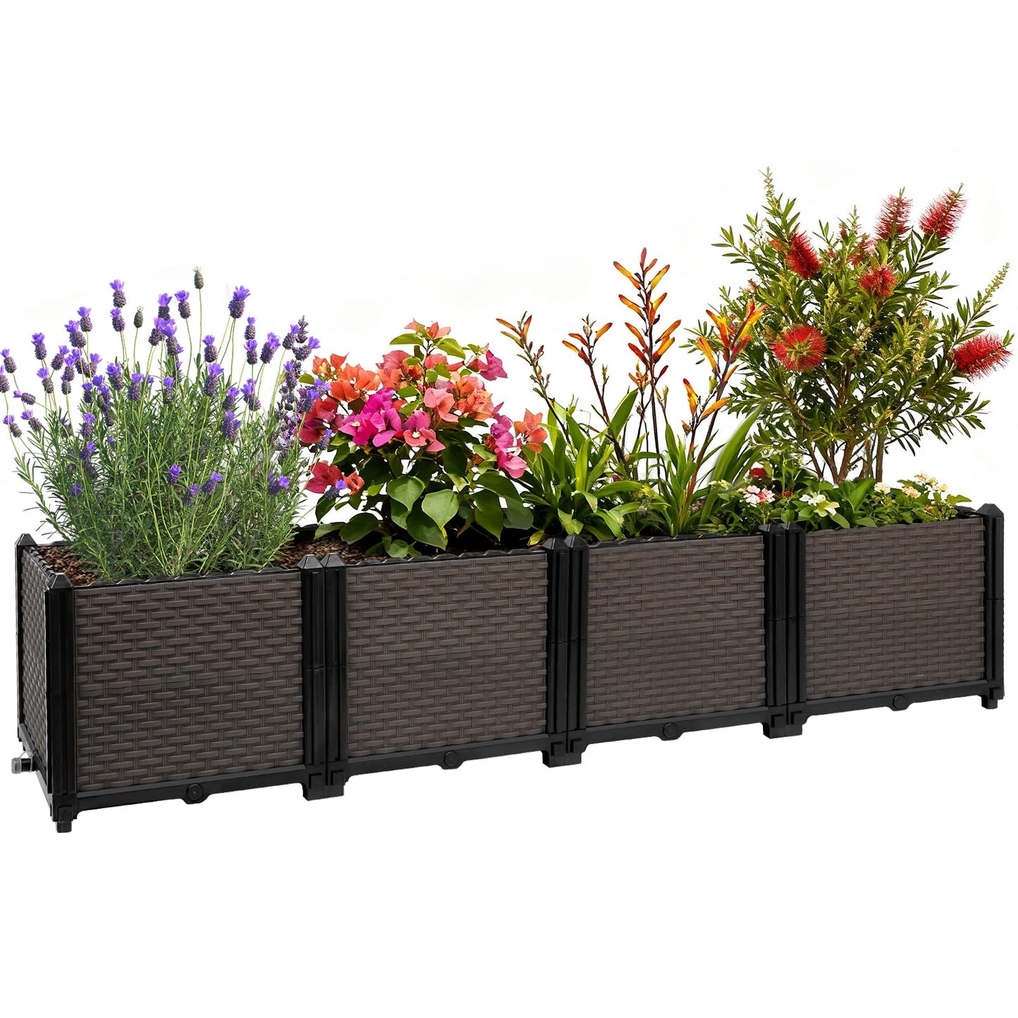 Large Raised Planter Box Outdoor Self Watering 62.9"x15.7"x14.2" , Deep Raised Garden Bed - Elevated Garden Box with Drainage Plug, Rectangular Garden Planter Perfect for Patio Balcony Deck