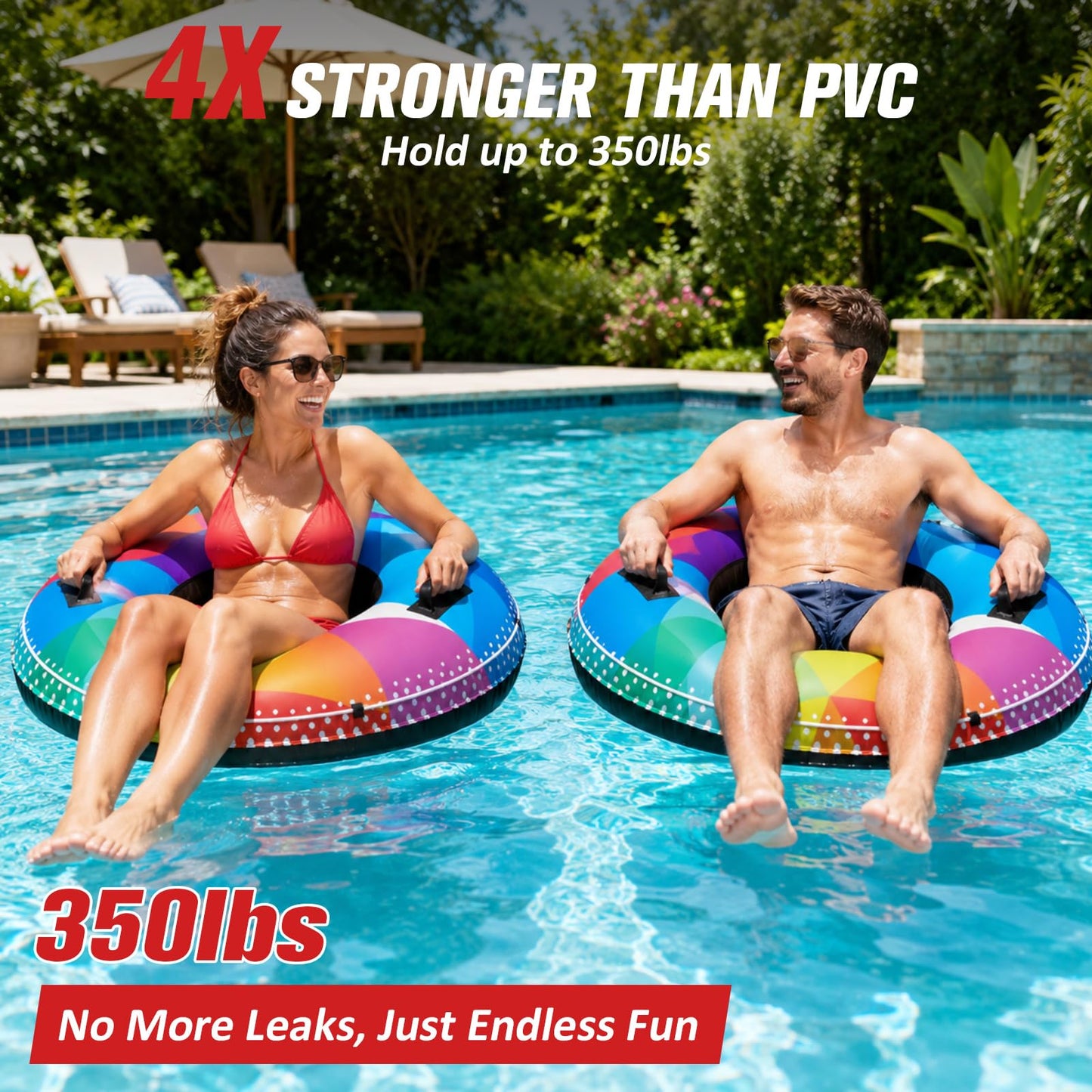 ZEALFEEL River Tube, 48'' Heavy Duty Rubber River Float Tube with Commercial Grade Inner Tube, Premium Canvas Cover, Removable Cup Holder & Tow Strap, Inflatable Tube for Adults Lake Pool Floating