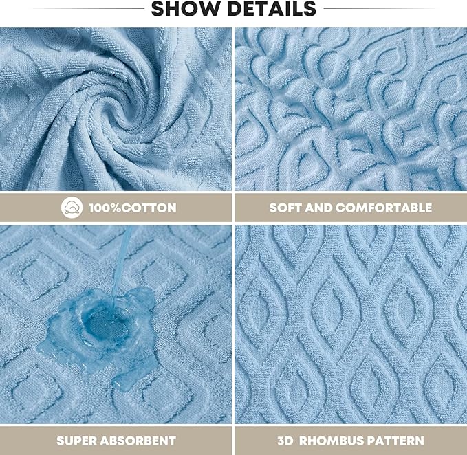 Artoid Mode 1 Pc Light Blue 3D Diamond Grid Jacquard Hand Towels