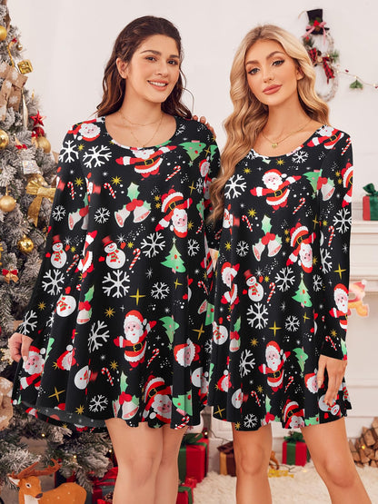 ZENNILO Women's Loose Fit Casual Swing Christmas T-Shirt Dress with Pockets(Flower40,S)