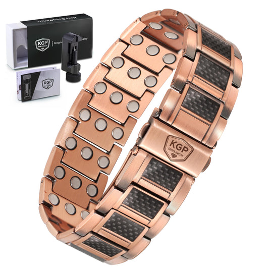 KGP® Strength Magnetic Copper Bracelet for Men, 99.99% Pure Copper Therapy Wristband with 3800 Gauss Magnets, Adjustable Mens Copper Magnetic Bracelet for Pain Relief & Wellness Jewelry Gift