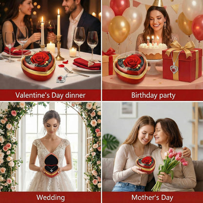 Eternal Real Rose Dainty Love Pendant , Preserved Red Rose Gift Box with Heart Necklace, Gifts for Women, Mom, Wife, Gifts Idea on Valentine's Day, Mother's Day, Birthday, Anniversary, Thanksgiving
