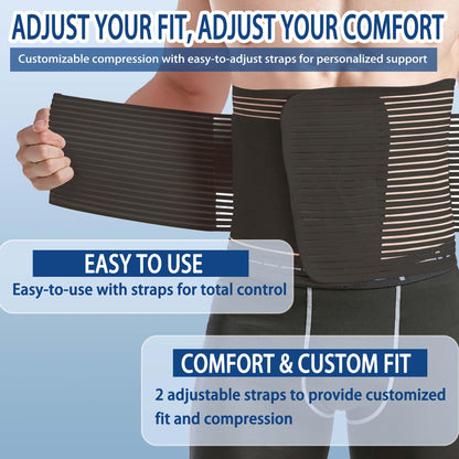 Reian Abdominal Binder for Post Surgery & Postpartum Recovery, Abdomen Hernia Support Belt for Women & Men (Black, Large)
