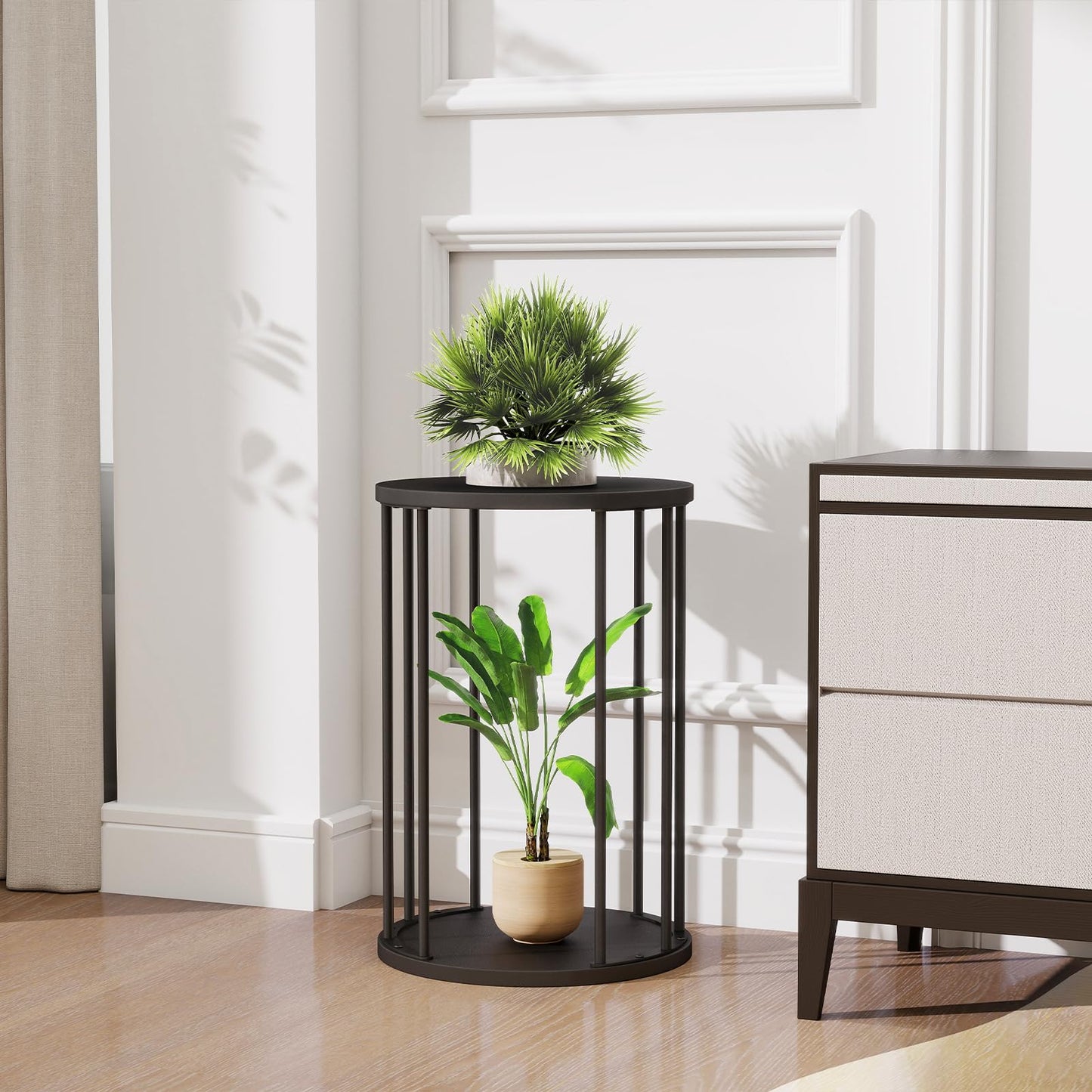 Leinade Plant Stand Indoor,small plant stool,Flower Pot Corner stand holder,Mid Century Heavy Duty Metal Tall Home Decor,Modern Round End Table,Small Rustic Display Stand for Living Room,Bedroom(Black,18In)