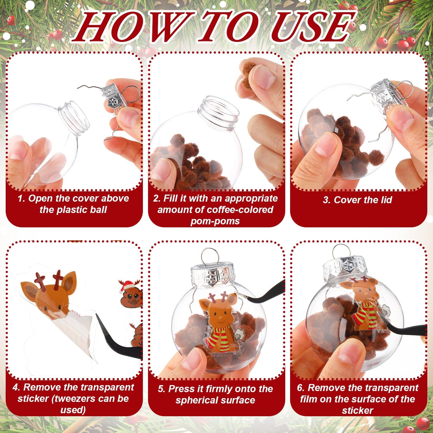 Giegxin 12 Set Funny Christmas Ornaments Kit Reindeer Poof Ball Prank Xmas Hanging Fillable Ball Ornament DIY Funny Hilarious for Home Christmas Tree Party Decor, 2.36 Inch