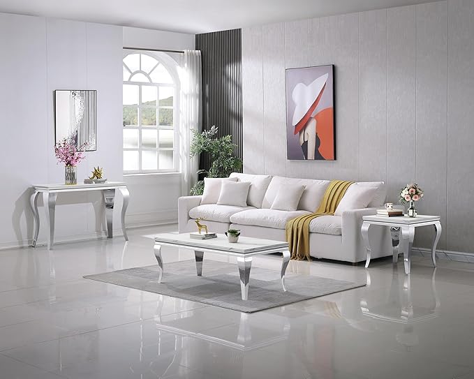 Henf Marble End Table Modern White Faux Marble Sofa Side Table