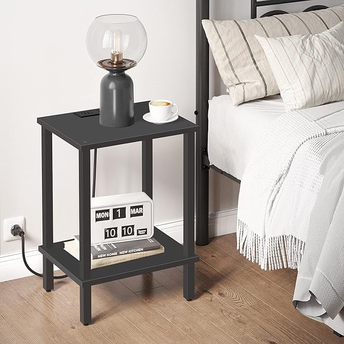TUTOTAK End Table with Charging Station, Side Table with USB Ports and Outlets