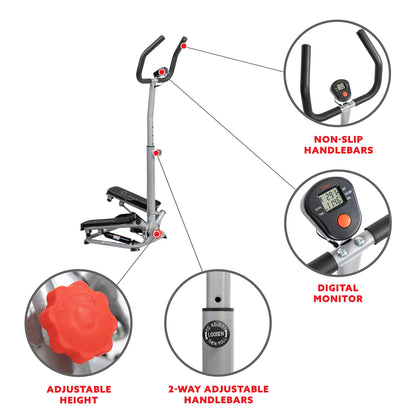 Sunny Health & Fitness Grey 250 lbs. Max Weight Twist Stair Stepper Machine with Handlebar – SF-S020027