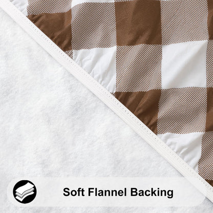 Smiry Round Picnic Tablecloth, Elastic Waterproof Fitted Vinyl Tablecloths for 45"-56" Tables, Flannel Backed Buffalo Plaid Table Cover for Dining, Camping, Outdoor, White and Brown