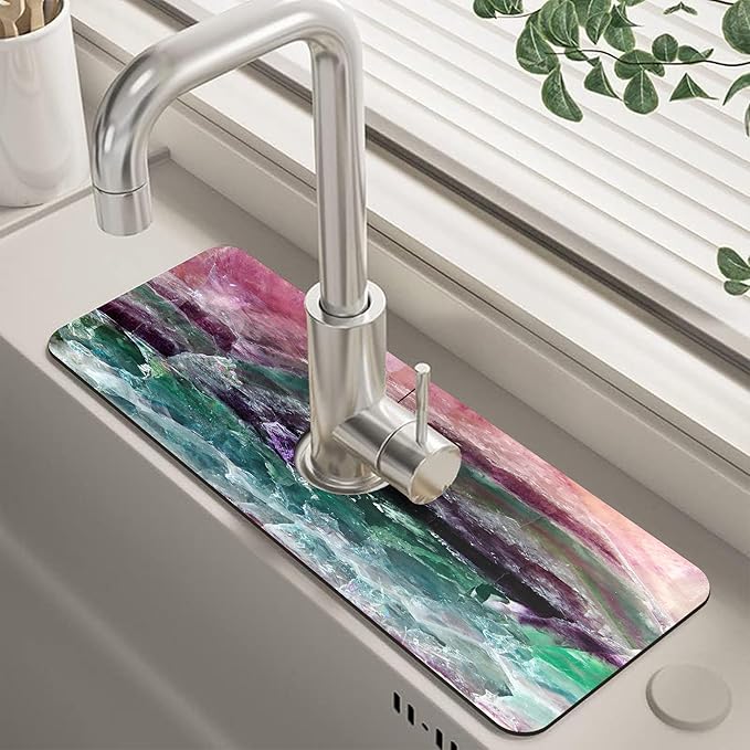 Green Purple Fluorite Dish Drying Mat