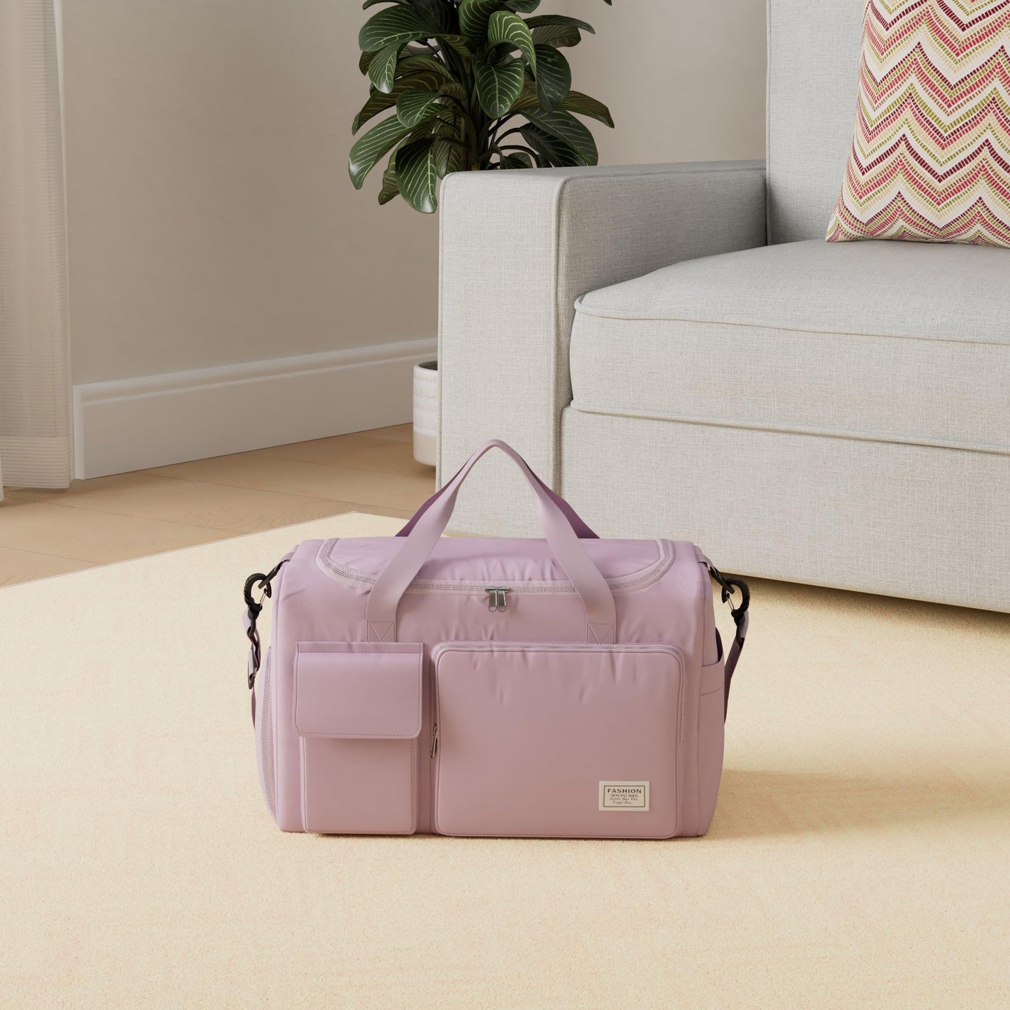 FIORETTO Women's Gym Duffle Bag with Shoes Compartment, 30L Capacity, Ideal for Travel, Gym, Sports, Duffel, Weekender, Pink
