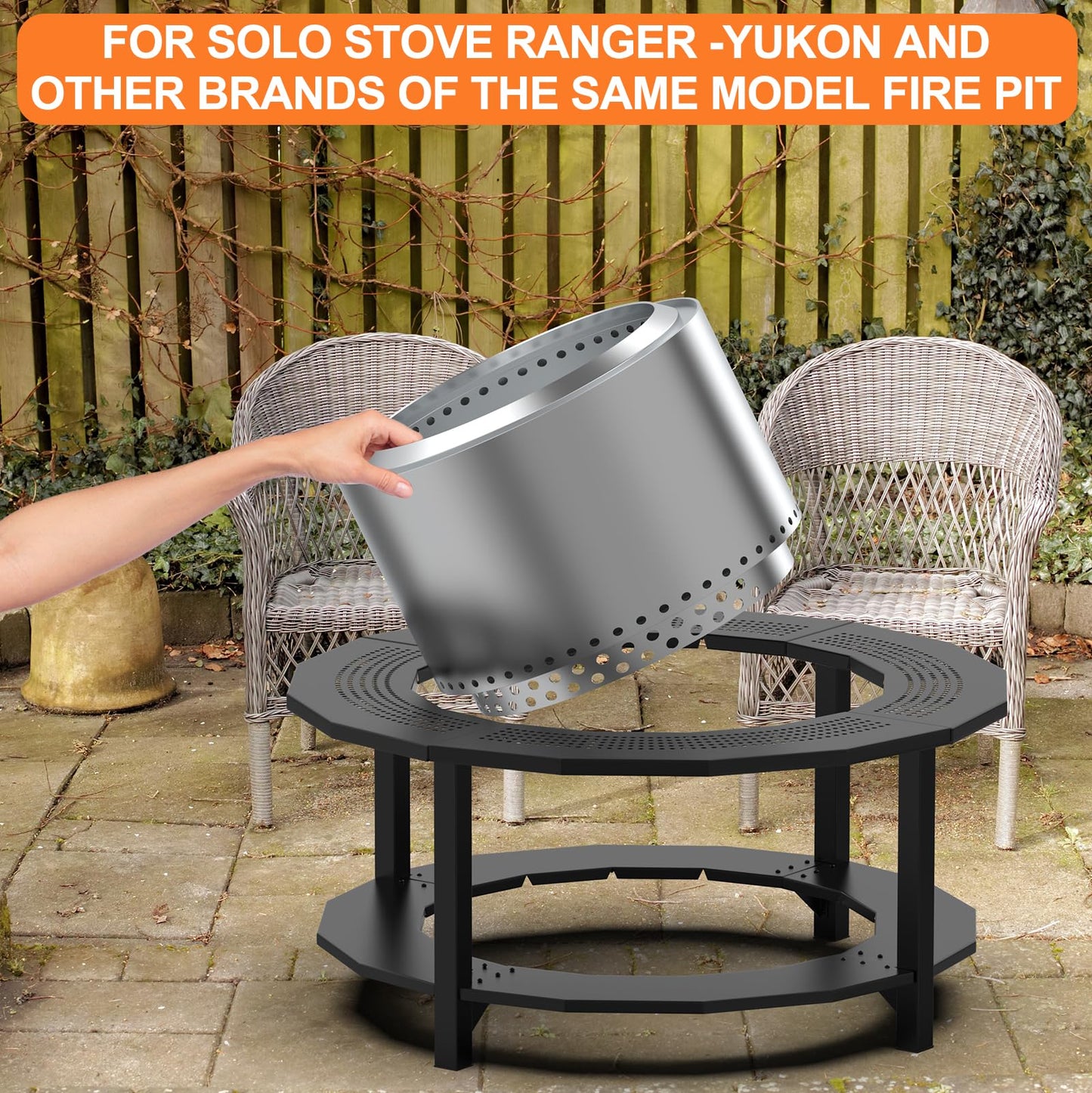 Fire Pit Surround Tabletop for Solo Stove Yukon, Bonfire, Tiki, Outdoor Smokeless Fire Pit Table for Wood Burning Fire Pits, Powder-Coated Steel Stove Table Surround with Cover for Solo Stove