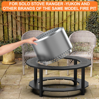 Fire Pit Surround Tabletop for Solo Stove Yukon, Bonfire, Tiki, Outdoor Smokeless Fire Pit Table for Wood Burning Fire Pits, Powder-Coated Steel Stove Table Surround with Cover for Solo Stove