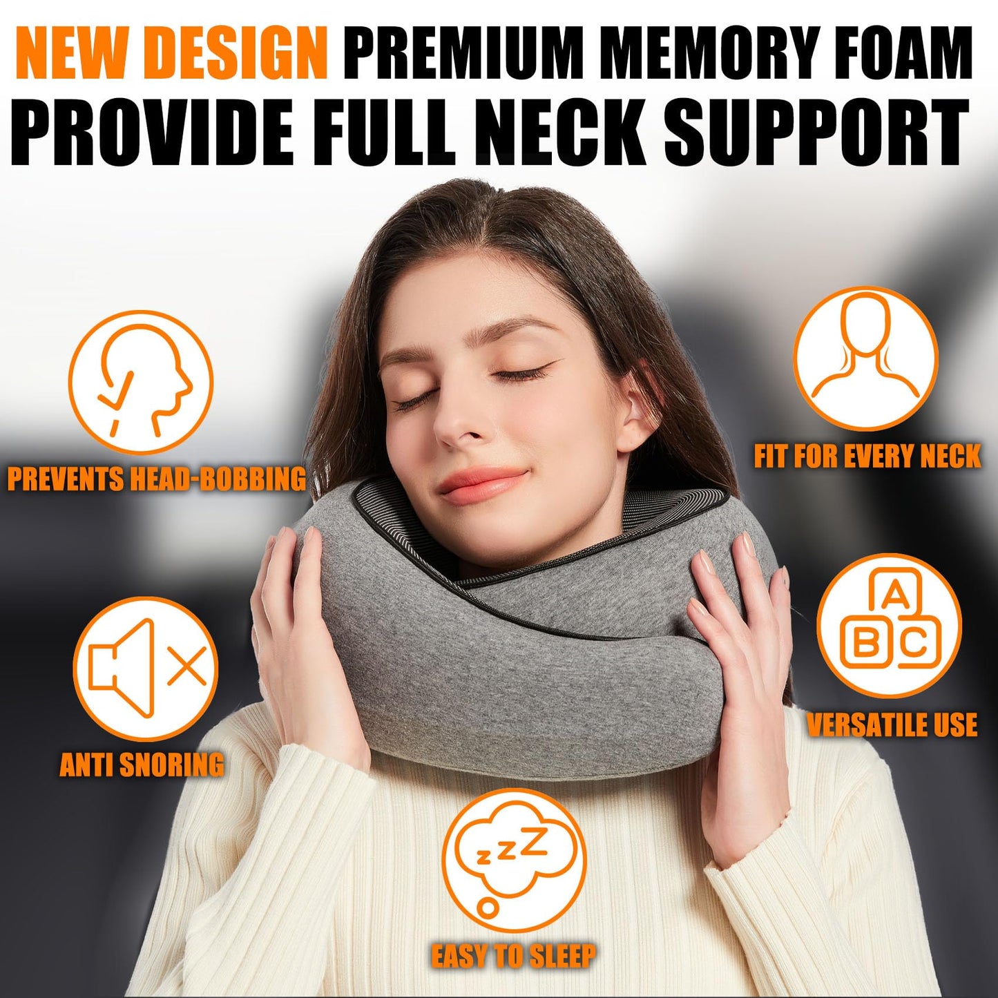 Travel Neck Pillows for Airplanes Or Trains, 360° Head Support Sleep for Long Flight, Skin-Friendly and Breathable, Kit with 3D Contoured Eye Mask, Earplugs and Storage Bag Gifts for Family