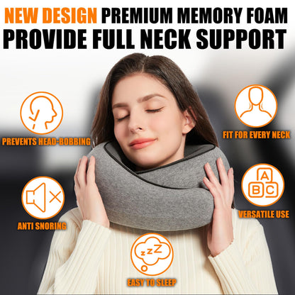 Travel Neck Pillows for Airplanes Or Trains, 360° Head Support Sleep for Long Flight, Skin-Friendly and Breathable, Kit with 3D Contoured Eye Mask, Earplugs and Storage Bag Gifts for Family