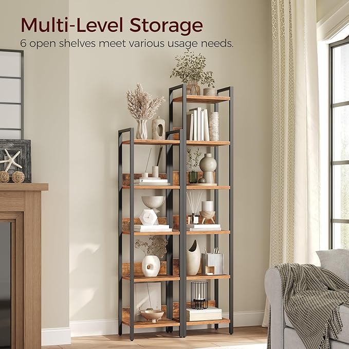 MAHANCRIS Bookshelf, 6-Tier Bookcase, Standing Book Shelf
