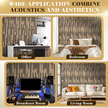Laapee 2 Pack Acoustic Wood Slat Panels - 47.3x23.6x0.7 Inch 3D Textured Self-Adhesive Sound Absorbing Panels, Easy Install Soundproof Wall Panels for Bedroom, Office, Interior Decor (Walnut)