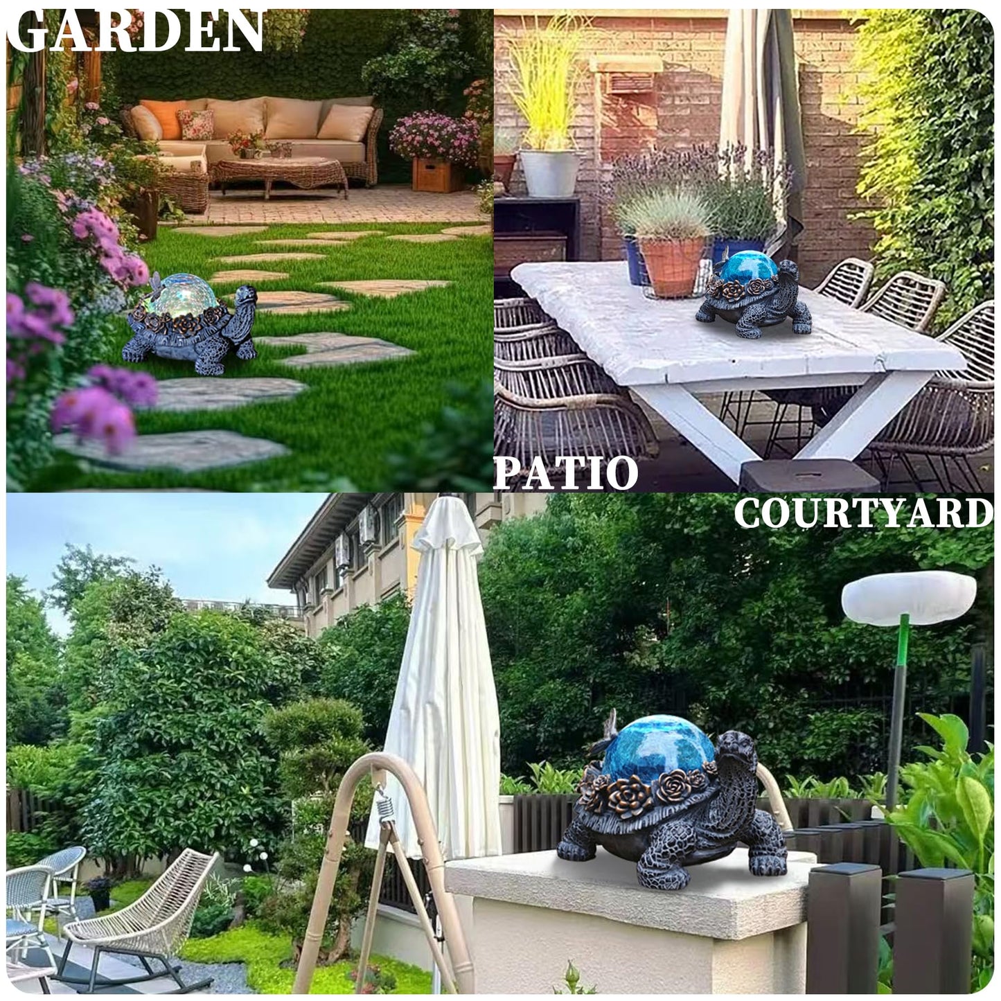 Vlyrofea Outdoor Turtle Statue – Resin Animal Figurine with Blue Crystal Solar Lights,Golden Succulent Accents & Dragonfly Decor, Cute Garden Ornament, Yard Art for Lawn, Patio,Mom Wife Unique Gifts