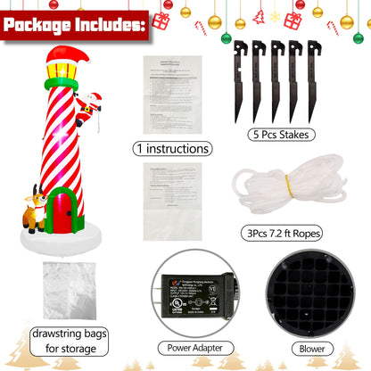 Lulu Home 10FT Christmas Inflatable Decoration, Giant Lighted Lighthouse Blowups with Santa and Reindeer, Air-Blown Ornaments with Storage Bags for Xmas Winter Yard Lawn Garden Outdoor Decor