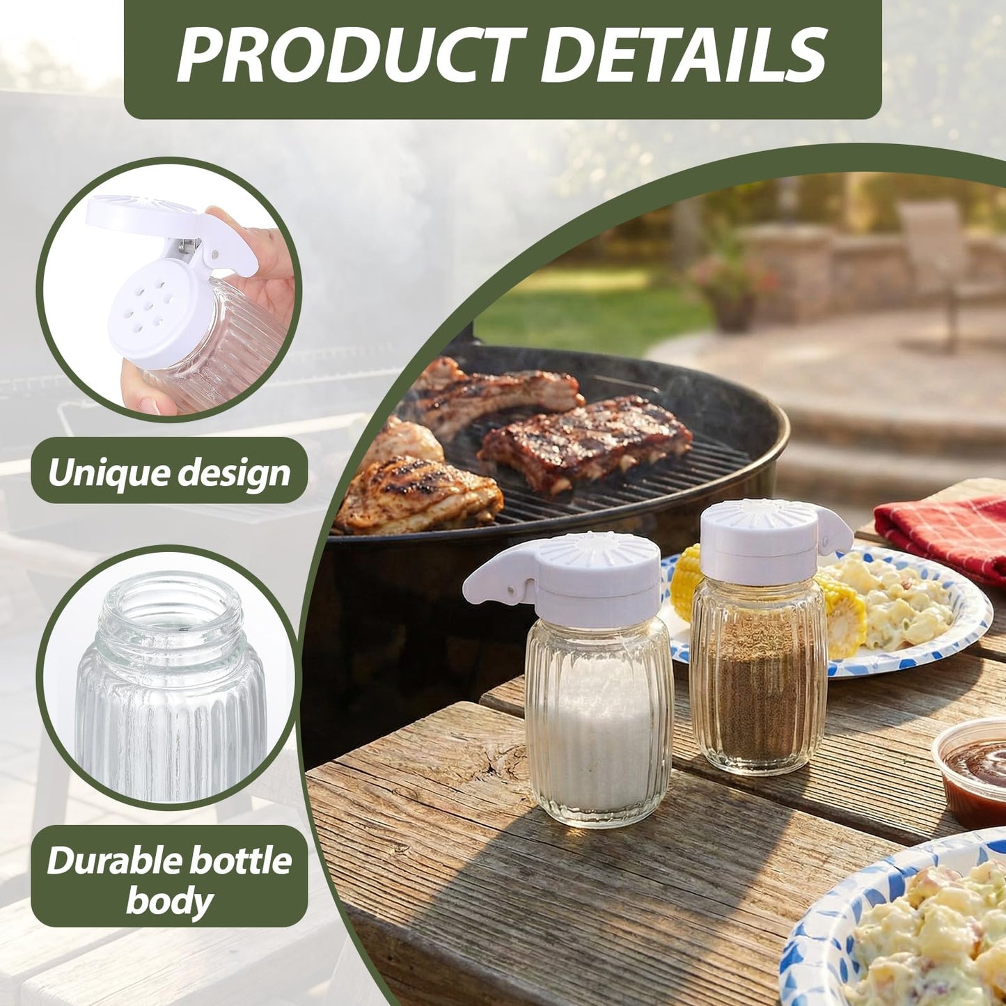 Domensi 4 Pcs Mini Salt and Pepper Shakers, Small Tiny Salt Spice Shakers, Individual Travel Size Seasoning Jars for Kitchen, Restaurant, Camping, BBQ, Picnic, Home(2oz Water Ripple,Glass)