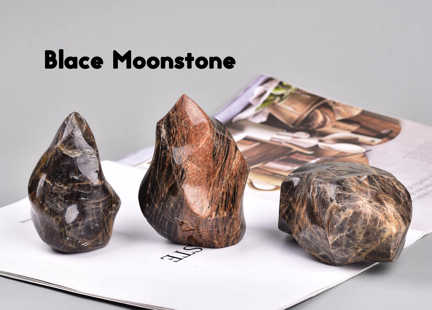 Black Moonstone Flame Shaped Towers Large Healing Crystal Stone Home Decor 1.5-2.2LBS