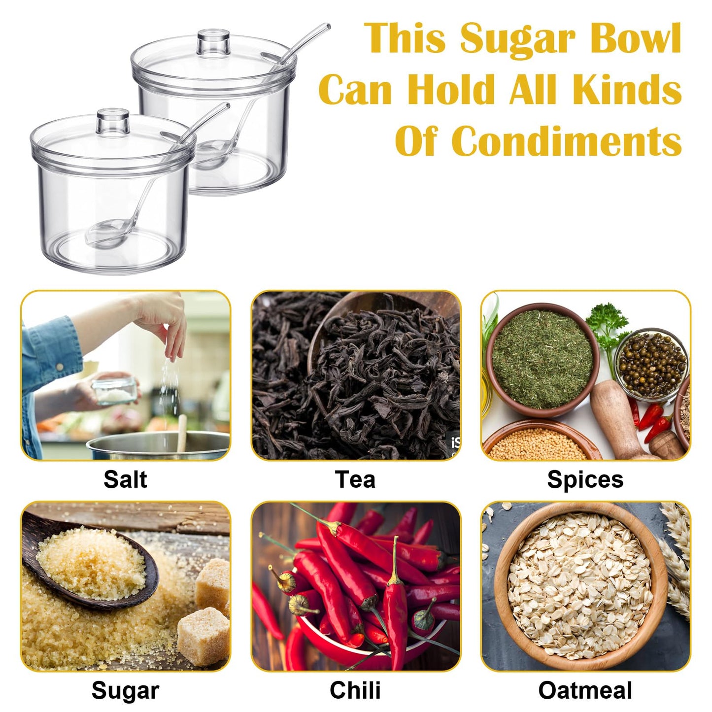 Kegeeei 12-Piece Acrylic Sugar Bowls with Lid and Spoon, Clear Salt & Spice Containers, Candy Dispenser for Coffee Bar, Ice Cream Sundae Toppings & Hot Cocoa Station (7.1 oz)